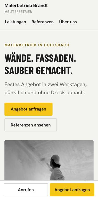 Beispielseite eines Malerbetriebs auf dem Handy